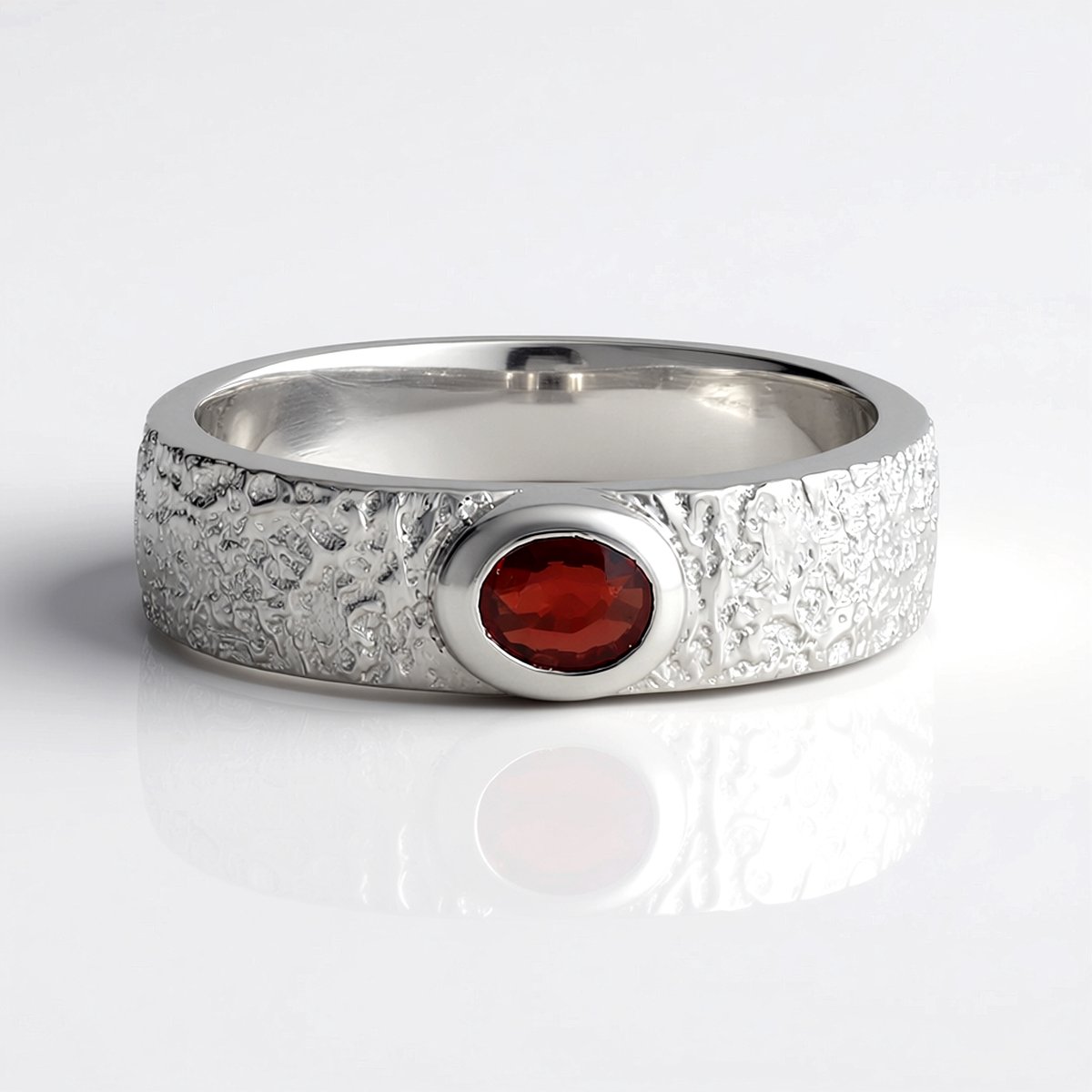 Cavill - Zilveren ring met Tanzania robijn ovaal 0,398 ct - 925 sterling zilver platina - Gestructureerde, elegante briljantslijpsel ring