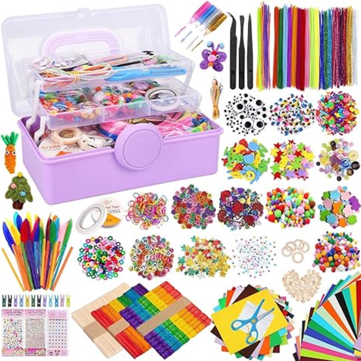 QUOVO® Knutselkoffer – Knutseldoos 1600+ Stukken – Tekenkoffer - Knutselpakket - Creatief Speelgoed - Knutselset - Knutselbox - Knutselen Meisjes & Jongens - Knutselen voor kinderen – Knutsel Koffer – Knutselkist - Veelkleurig - 31cm x 20cm x 18cm