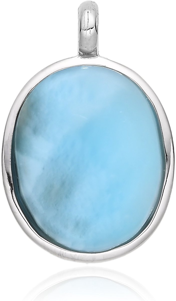 Cavill - Zilveren Hanger 925 Sterling Zilver Gerhodineerd - 12K Larimar uit Dominicaanse Republiek - Ovale Blauw Cabochon - Elegant Sieraad