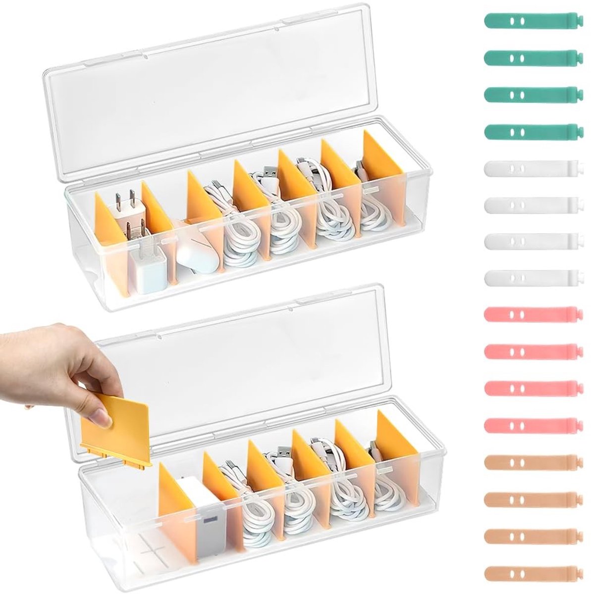 Solidchoice - 2 Stuks Transparante Kabelorganizer met 16 Kabelbinders