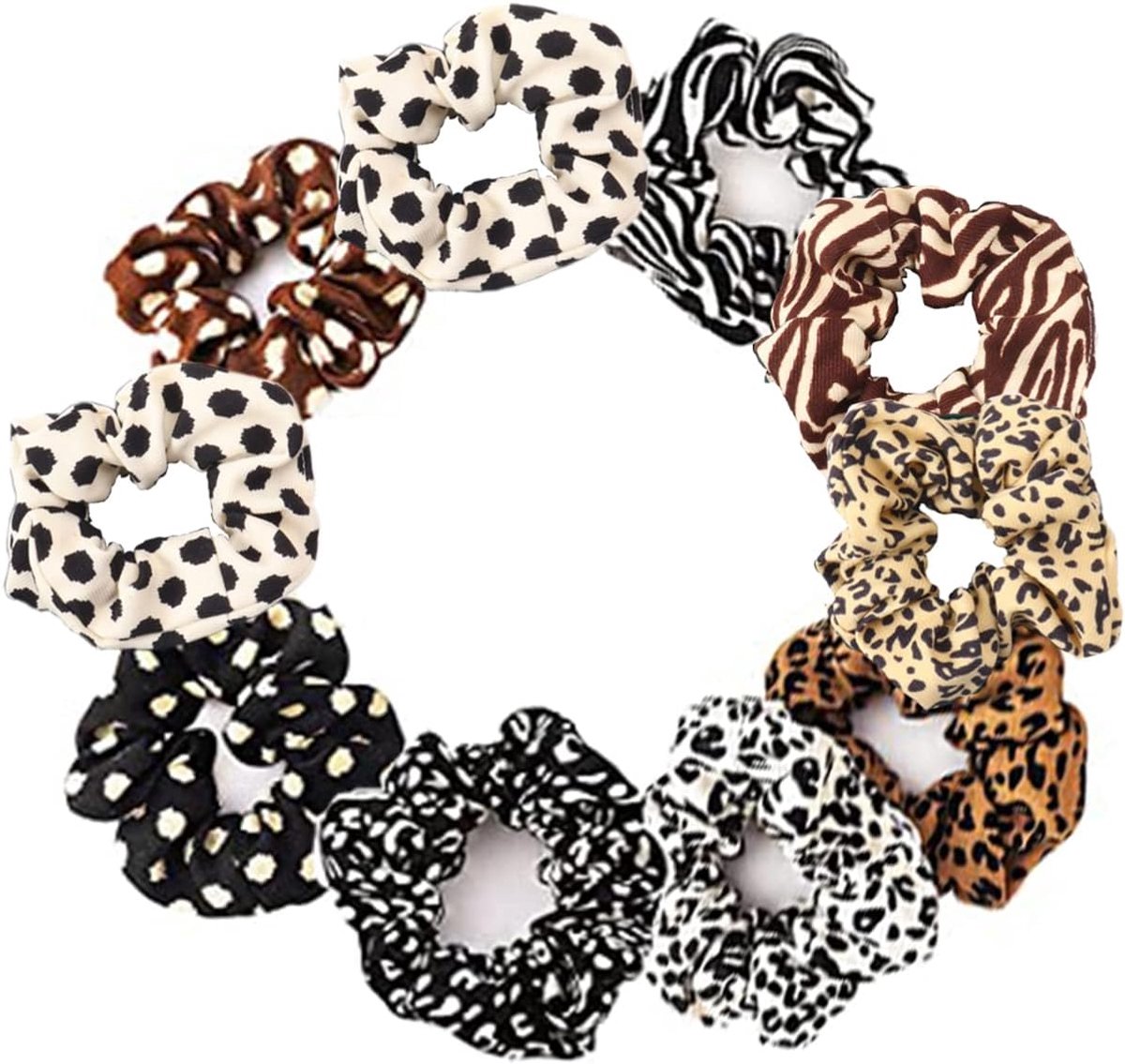 Chouchies 10 Pieces Leopard Fabric Hair Bobbles for Girls and Women (Diameter 8 cm/3.15 Inches) - ShopVlot