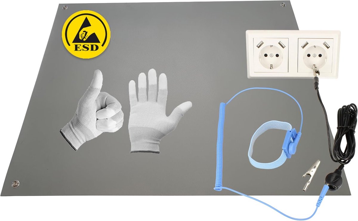 ESD Professional Anti-Static Mat 60 x 30 cm + Bracelet + 2.4 m Extension + Gloves Size L - ESD Protection - ShopVlot