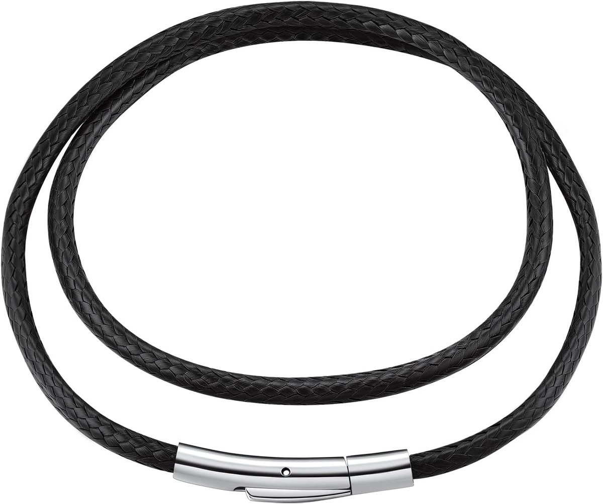 FindChic Leather Necklace 2-3 mm Wide, Leather Chain with Stainless Steel Clasp, Men's Necklace, 41-76 cm, Stainless - ShopVlot