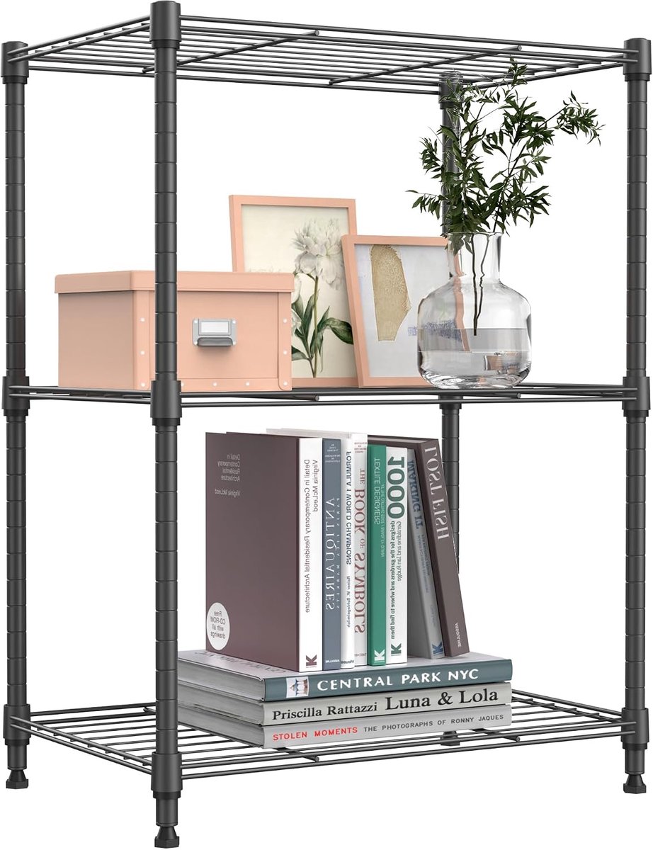 M MZG Staaldraadrek met 3 etages, opbergrek voor thuis, keuken, kantoor, 204 kg draagvermogen, 30 x 45 x 67 cm, grijs - ShopVlot