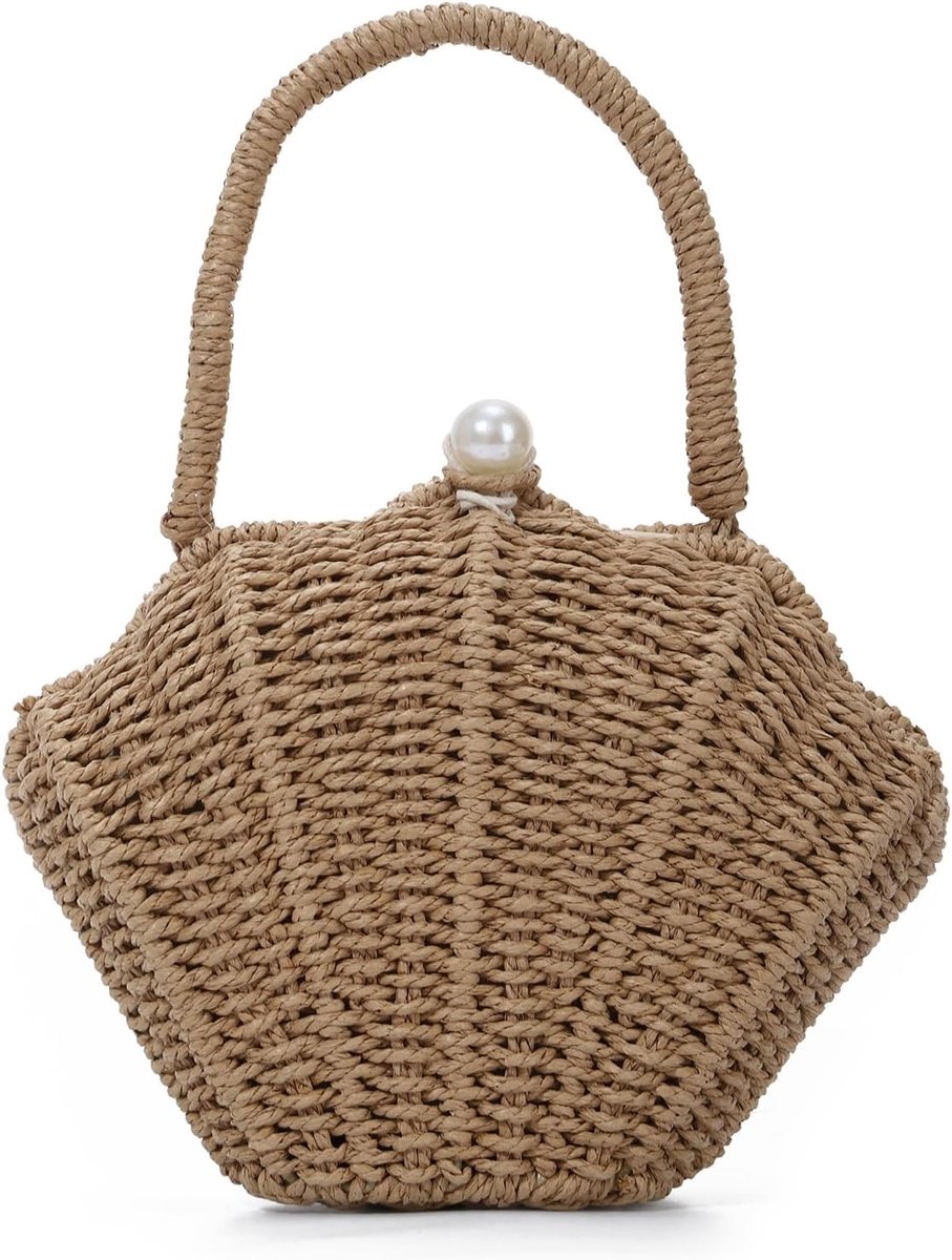 Fecialy Dames strotas in schelpvorm clutch handtas strotas voor de zomer rotan schoudertas strandtas voor vakantie - ShopVlot