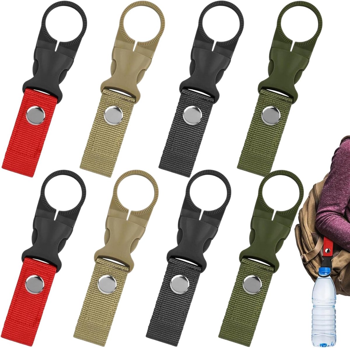 8 Stück Fleschenhalter Gürtel, Wasserflaschenhalter Clip, Nylon-Band Fleschenhalter Set, Outdoor Camping Wandelen - ShopVlot