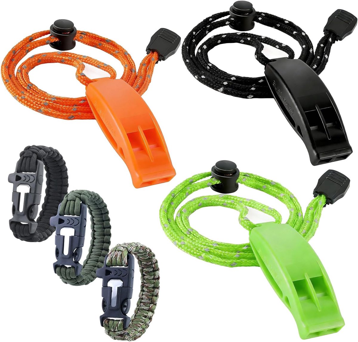 6 stuks noodfluitjes, signaalfluitje voor noodgevallen met koord, trilerfluitje in noodgevallen voor kajakken - ShopVlot