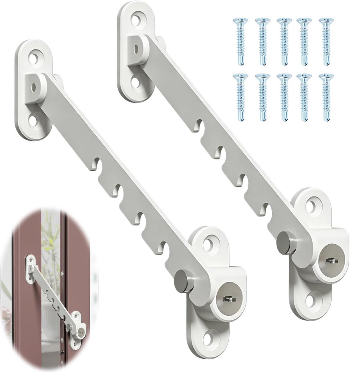 2 pieces lockable window expansion rod, window limit with stainless steel screws, lockable expansion rod, angle - ShopVlot