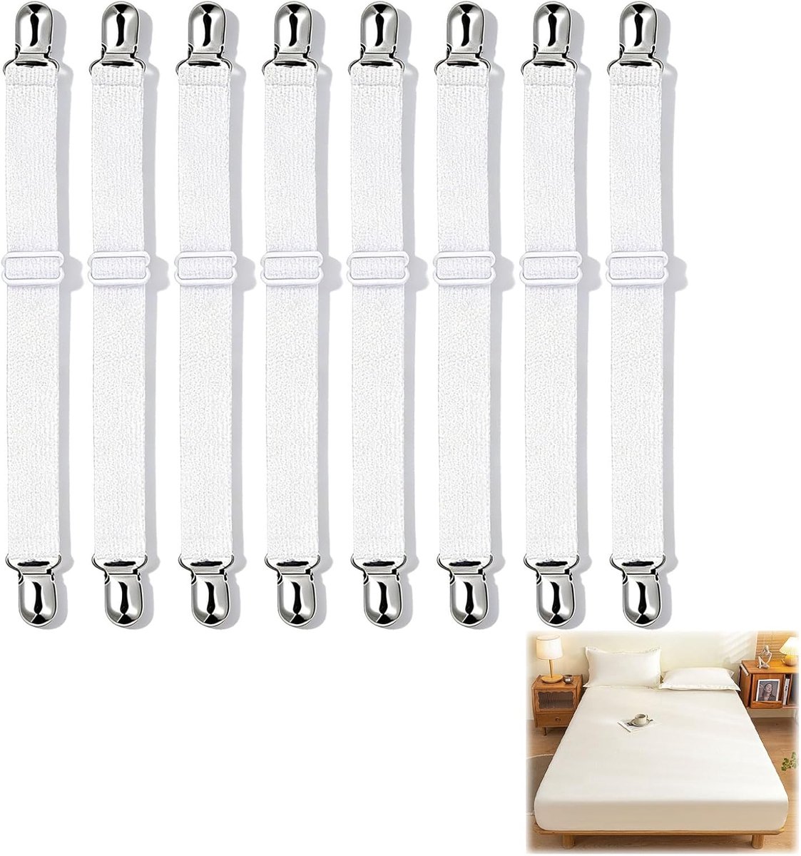 8pcs Adjustable Metal Clips, Attache Drap Housse, Elastic Mattress Tensioner from 30cm to 130cm Multifunctional - ShopVlot