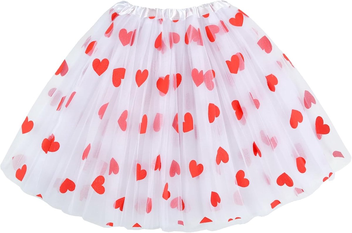 Women's Heart Tulle Skirt Tulle Skirt White Tulle Skirt Women's Elastic Tulle Skirt Heart Pink Amor Costume - ShopVlot