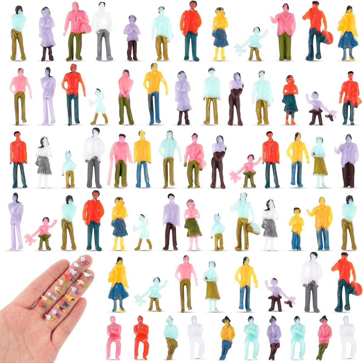 Namalu 80 Pieces Mini People Figures Architecture Painted Small Model Scale 1:150 Sitting and Standing Plastic People - ShopVlot