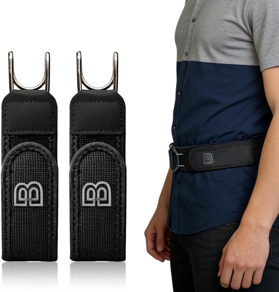 2 Pieces Invisible Elastic Tactical Belts Without Buckle Without Buckle with Metal Hook for Men Women Adjustable Loops - ShopVlot