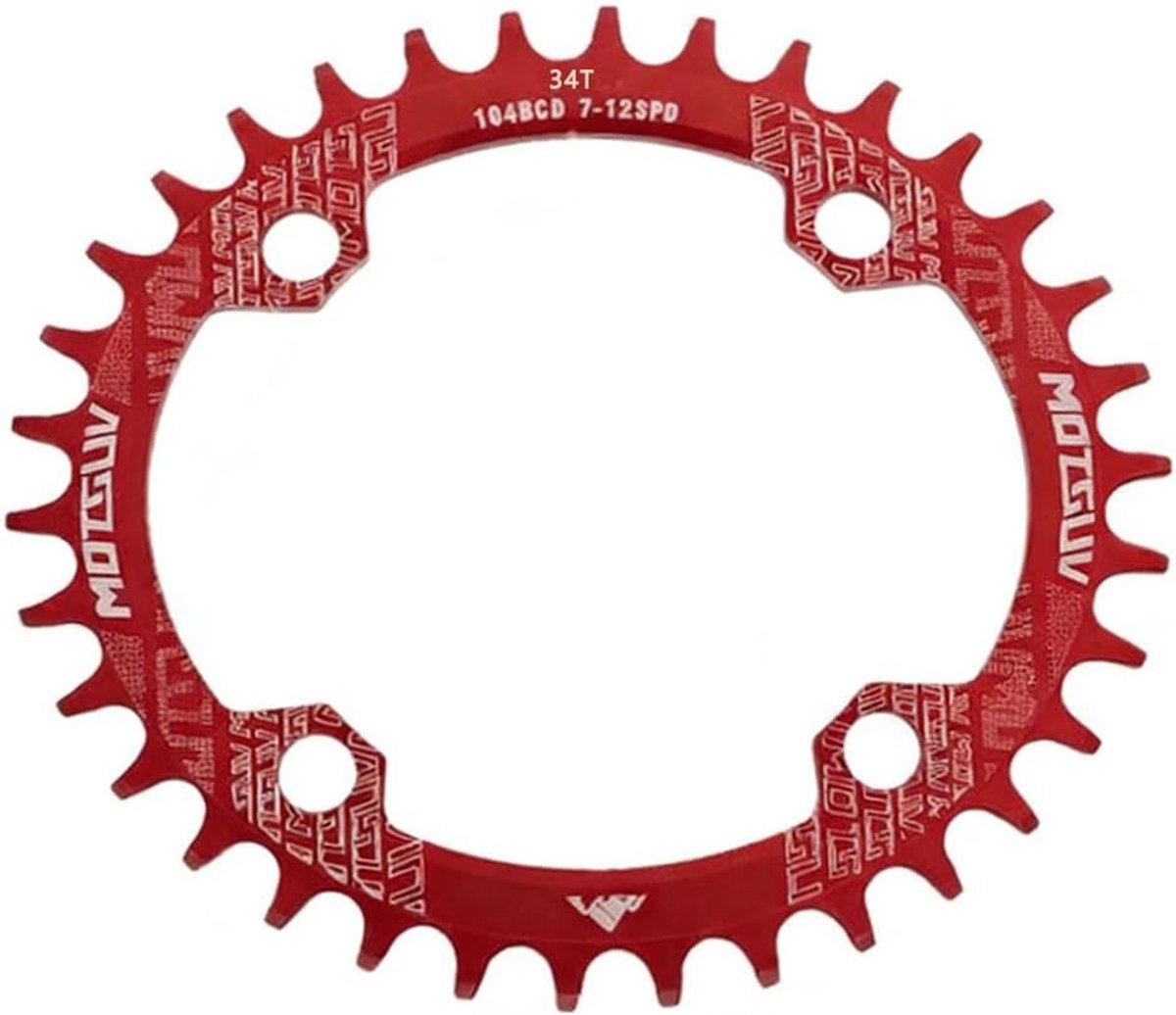 104 BCD 34T Narrow Wide Chainring, Oval, Single Chainring for Bicycle, Red - ShopVlot