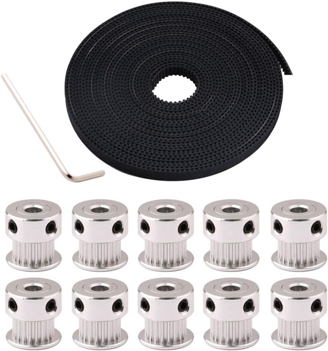 5m GT2 Timing Belt 2mm Pitch 6mm Width GT2 Strap with 10Pcs 20 Teeth Aluminium Timing Belt Pulley and 2mm Allen Key - ShopVlot