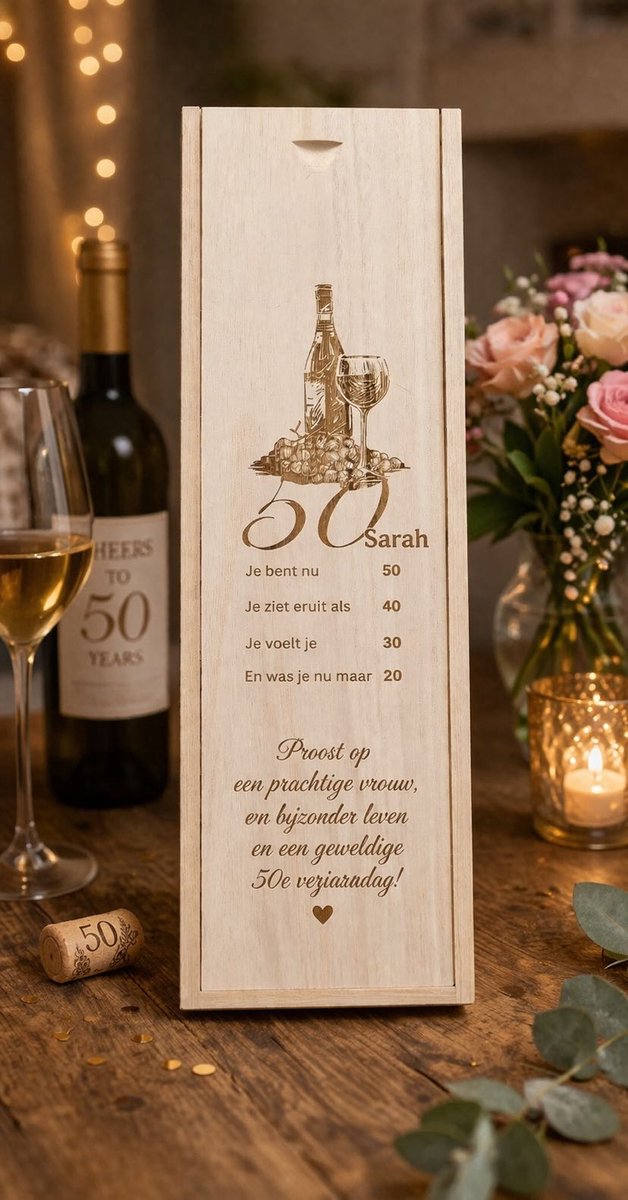 Gegraveerde wijnkist voor 1 fles - Gepersonaliseerde wijnkist met tekst - Cadeau voor sarah & speciale momenten
