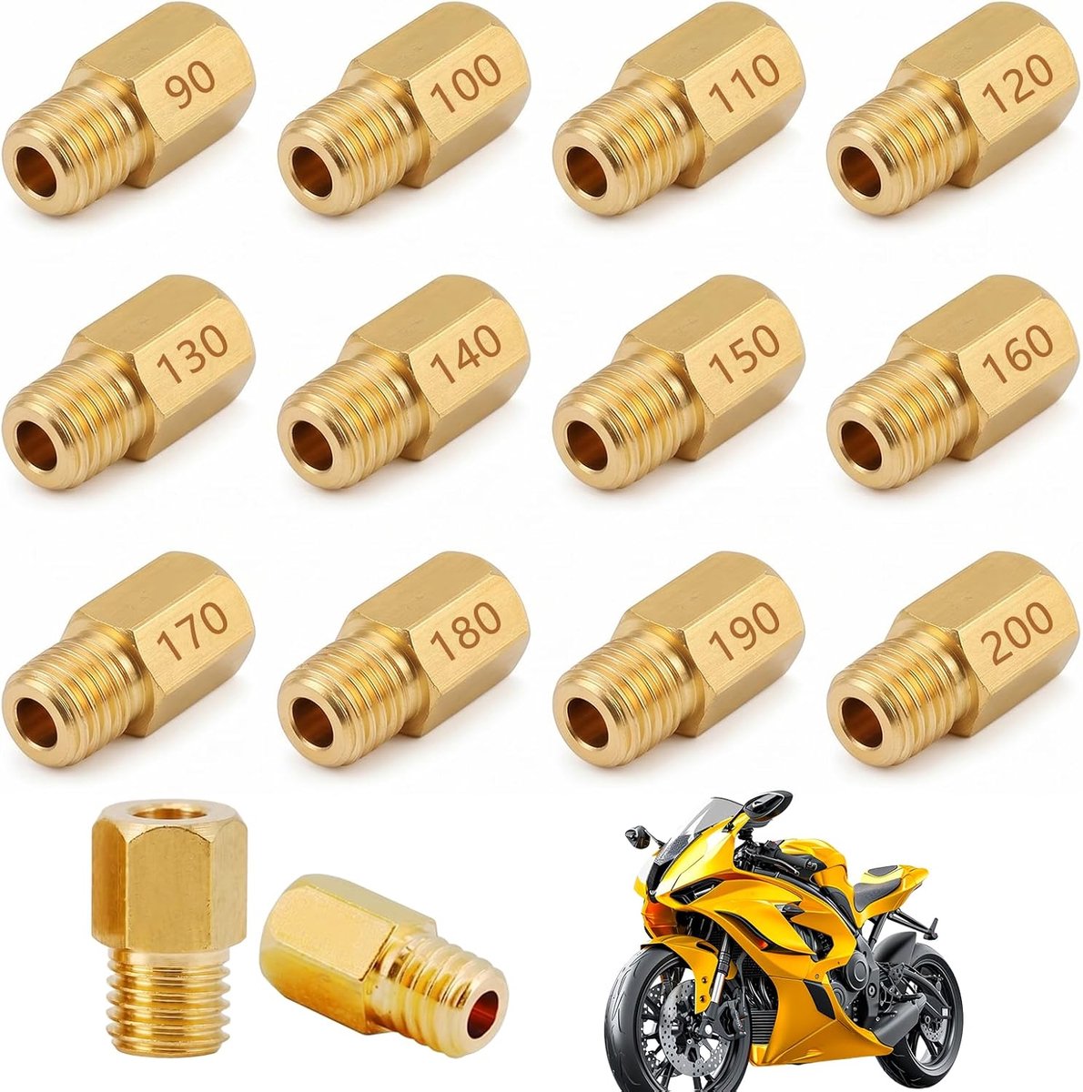 12pcs M5 Carburetor Nozzles Head Nozzles Set Carburetor Nozzles Set (90/100/110/120/130/140/150/160/170/180/190/200) - ShopVlot