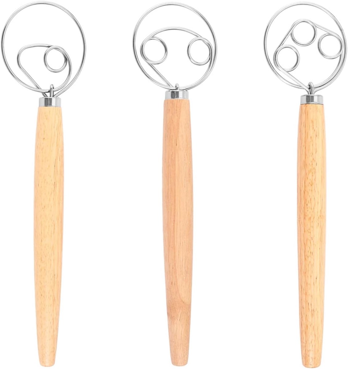 Deegmixer 3 Stuks - Staal en Hout - Handmatig - Perfect voor Taarten en Desserts - ShopVlot