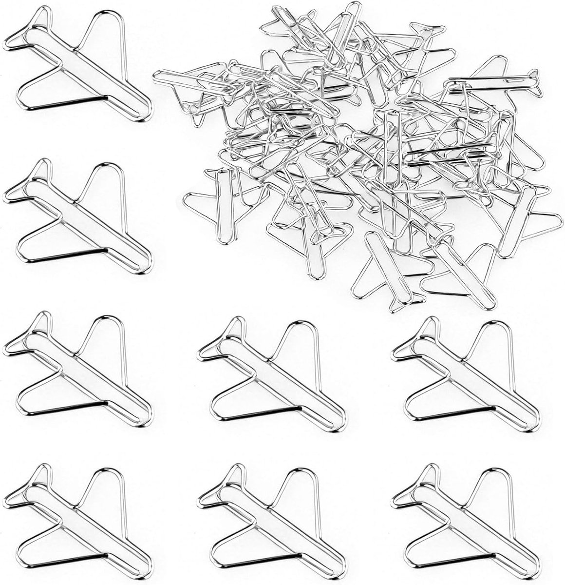 Paperclips vliegtuigvorm 30x3,5mm - zilver - 50 stuks - perfect voor kantoor en school - ShopVlot