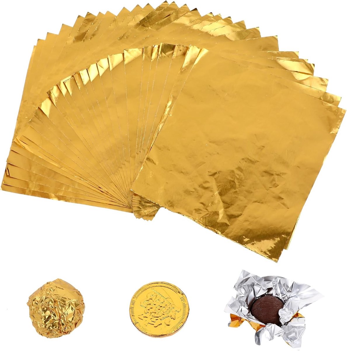Set van 100 Gouden Papieren Folie Verpakkingen, 10 x 10 cm Vierkante Aluminium Folie voor Snoep, Chocolade en Cadeaus