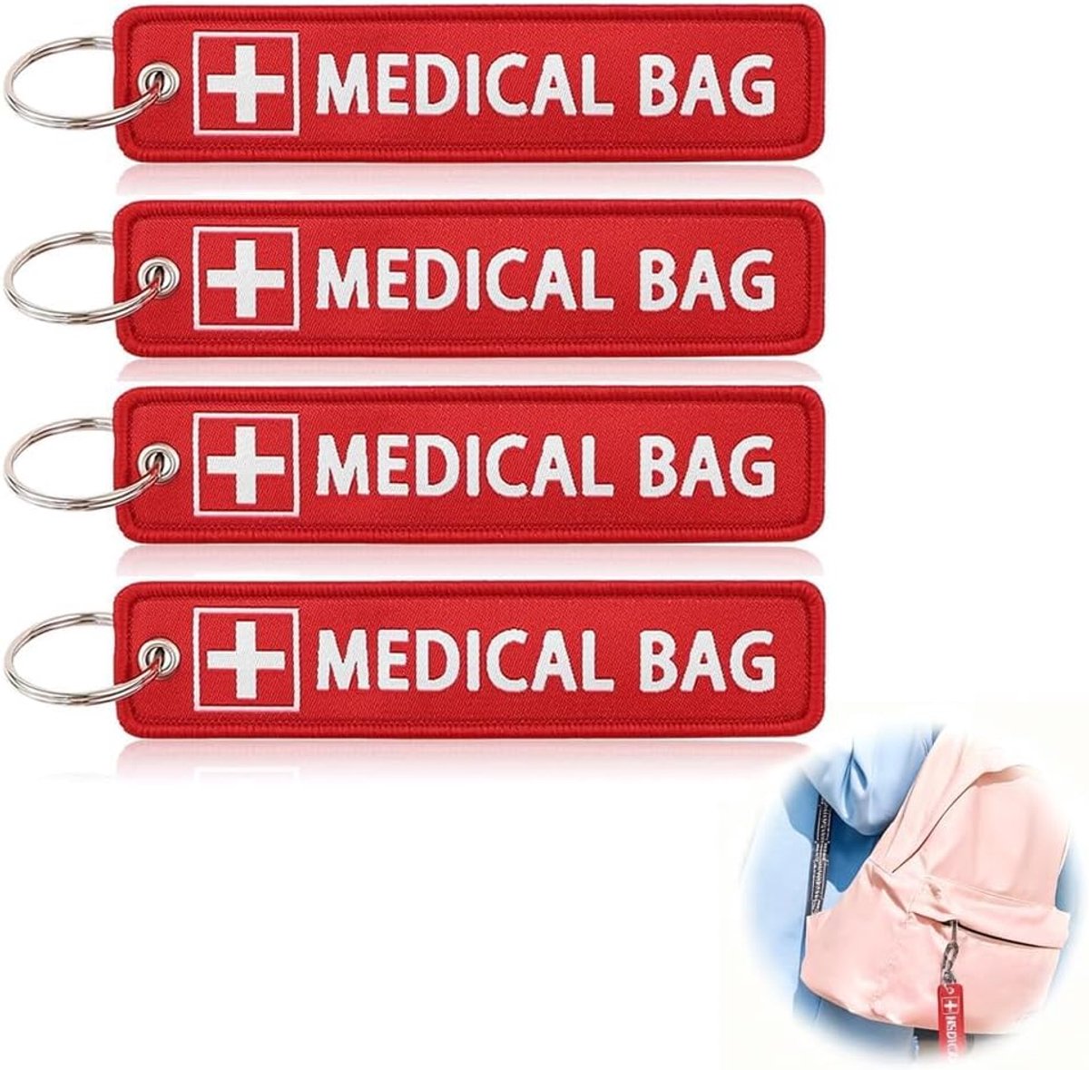 Sleutelhanger medische tas - 4 stuks geborduurd - rechthoekig bagagelabel - opvallende identificatie - ShopVlot