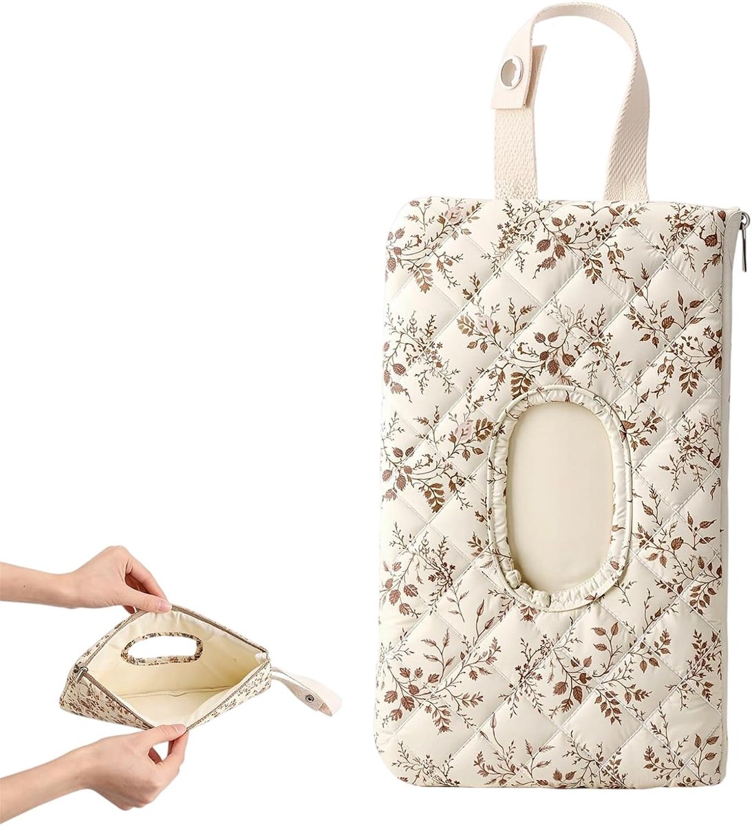 Natdoekjeshouder - herbruikbaar - beige bloemenpatroon - altijd natdoekjes binnen handbereik - ShopVlot
