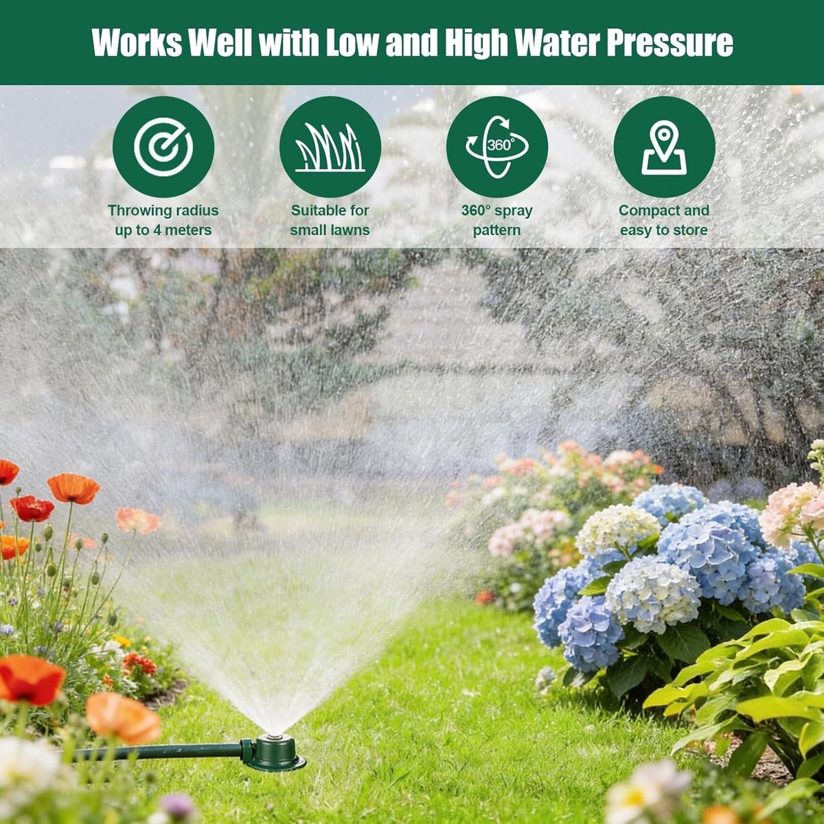 Set van 2 metalen tuin sprinklers voor efficiënte irrigatie, 360 graden rotatie, ideaal voor gazon, patio en tuin
