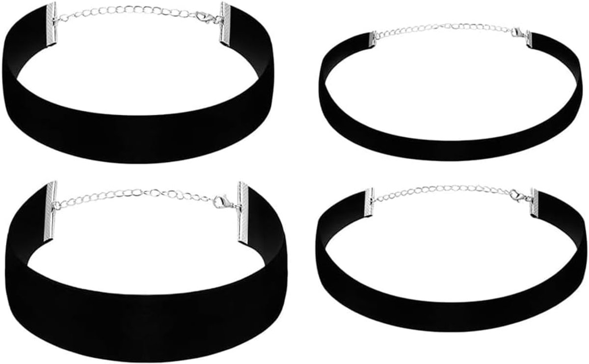 Gothic Choker Set 4 Stuks - Fluwelen Halsbanden - Diverse Breedtes - Perfect voor Feestjes - ShopVlot