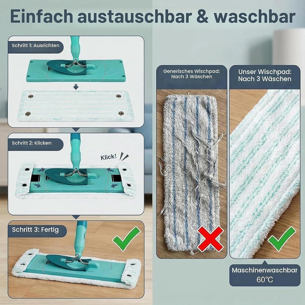Microvezel Mop Covers Set van 2 - 42 x 15 cm - Absorberend - Geschikt voor alle vloertypes - ShopVlot