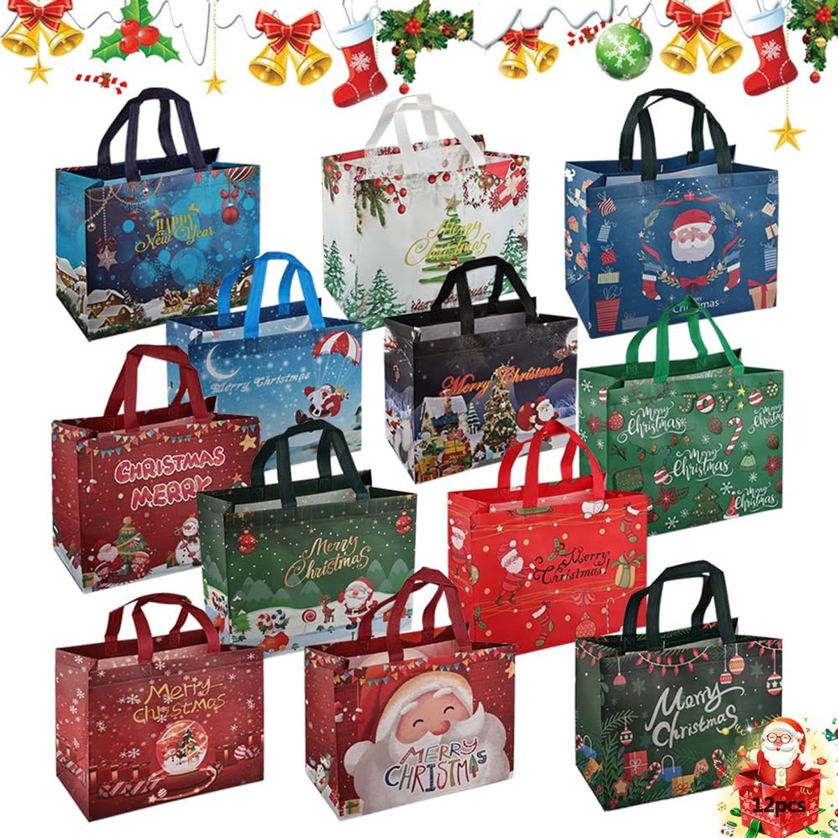 Geschenkzakjes Kerstmis 8 stuks - Cadeauzakjes met handvat - Duurzaam materiaal - Perfect voor geschenken - ShopVlot