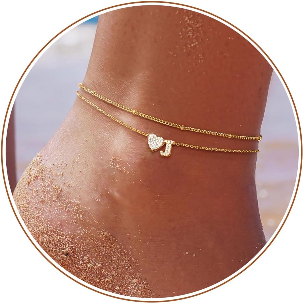 Enkelbandjes voor vrouwen - 14K Gouden Plating - Delicate CZ Letters A-Z met Hart Charm - Perfect voor het strand - ShopVlot