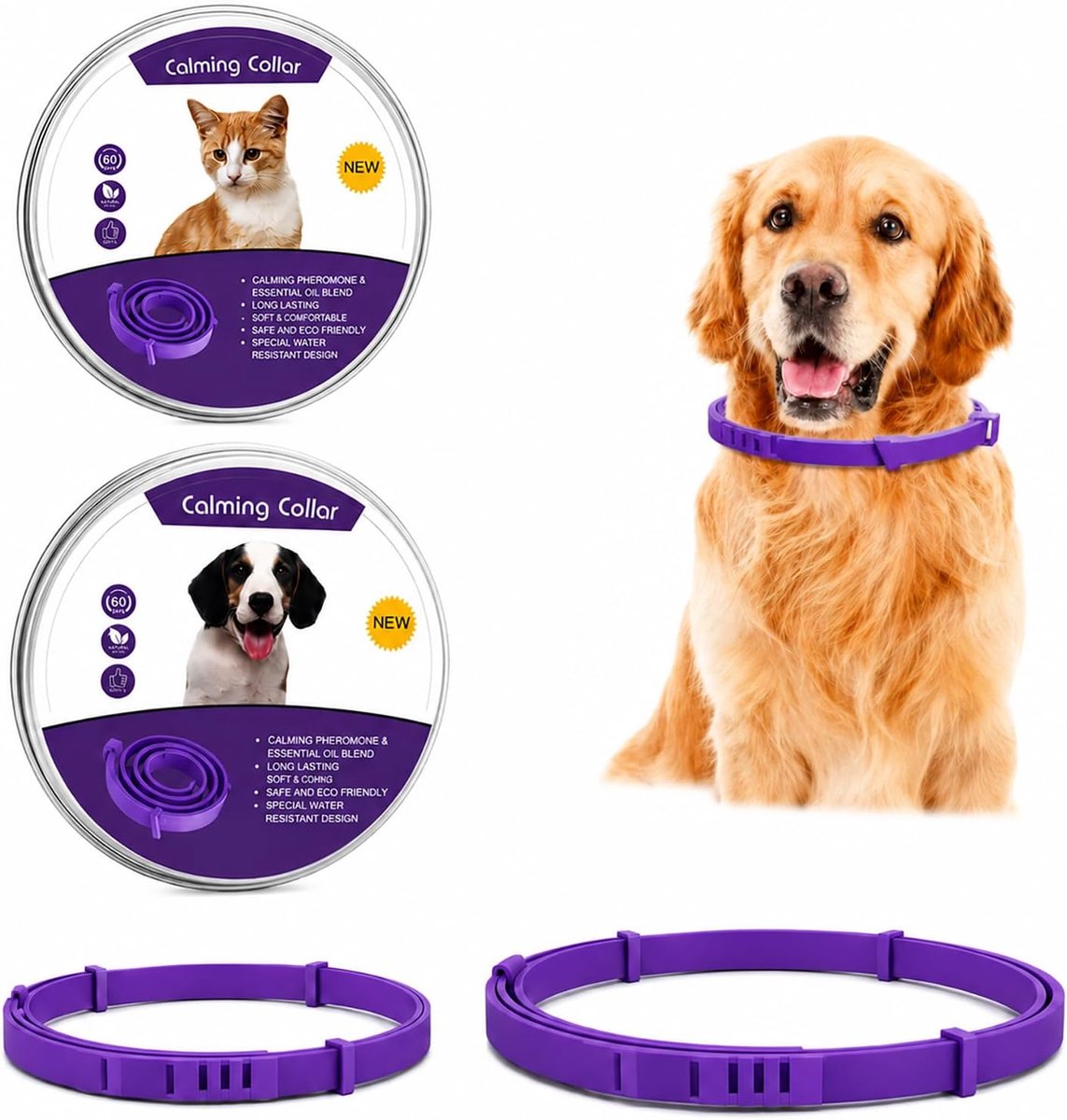 Kalmerende halsband voor katten en honden - verstelbare maat 62 cm - feromonen met etherische oliën - kalmeert emoties - ShopVlot