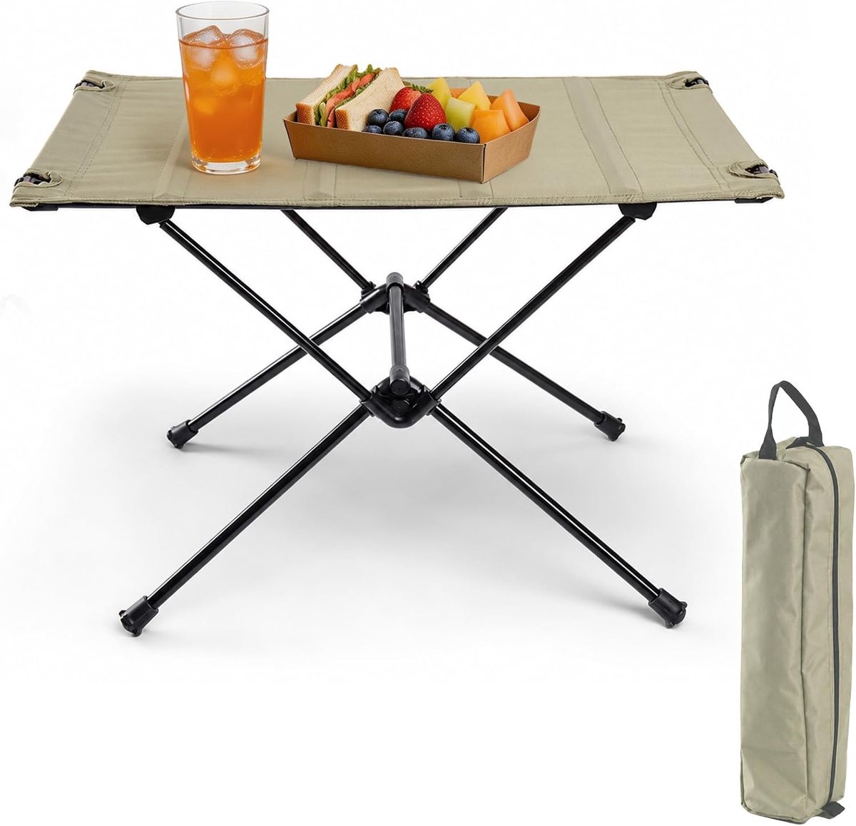 Campingtafel opvouwbaar 60 x 40 cm - kaki - ultralicht - ideaal voor picknick - ShopVlot
