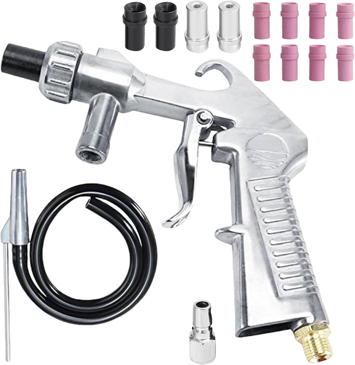 Sandstraalgun met 8 keramische en 4 ijzeren nozzles - aluminium legering - hoge druk roestverwijdering - ShopVlot