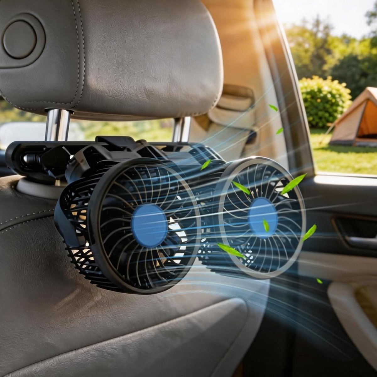 Autoventilator voor Achterbank - Zwart - 4 inch per hoofd - Dubbele Kop met 2 Snelheden - Voor Vrachtwagen, Camper en SUV
