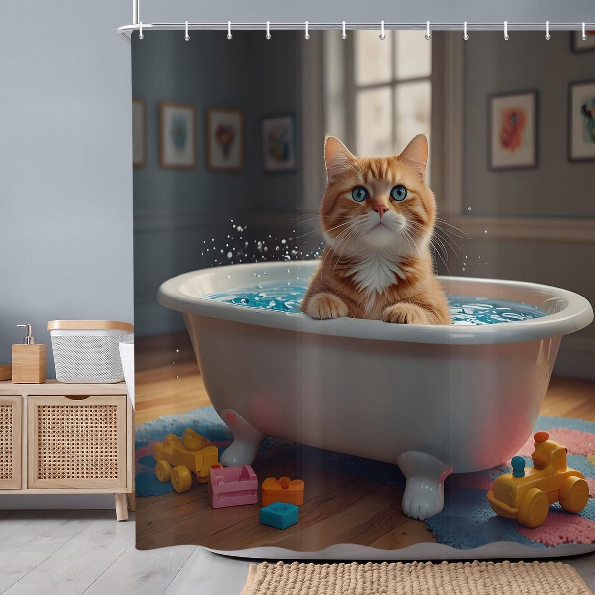 Douchegordijn katten 180 x 200 cm - vintage polyester - waterdicht en wasbaar - voor een speelse badkamer - ShopVlot