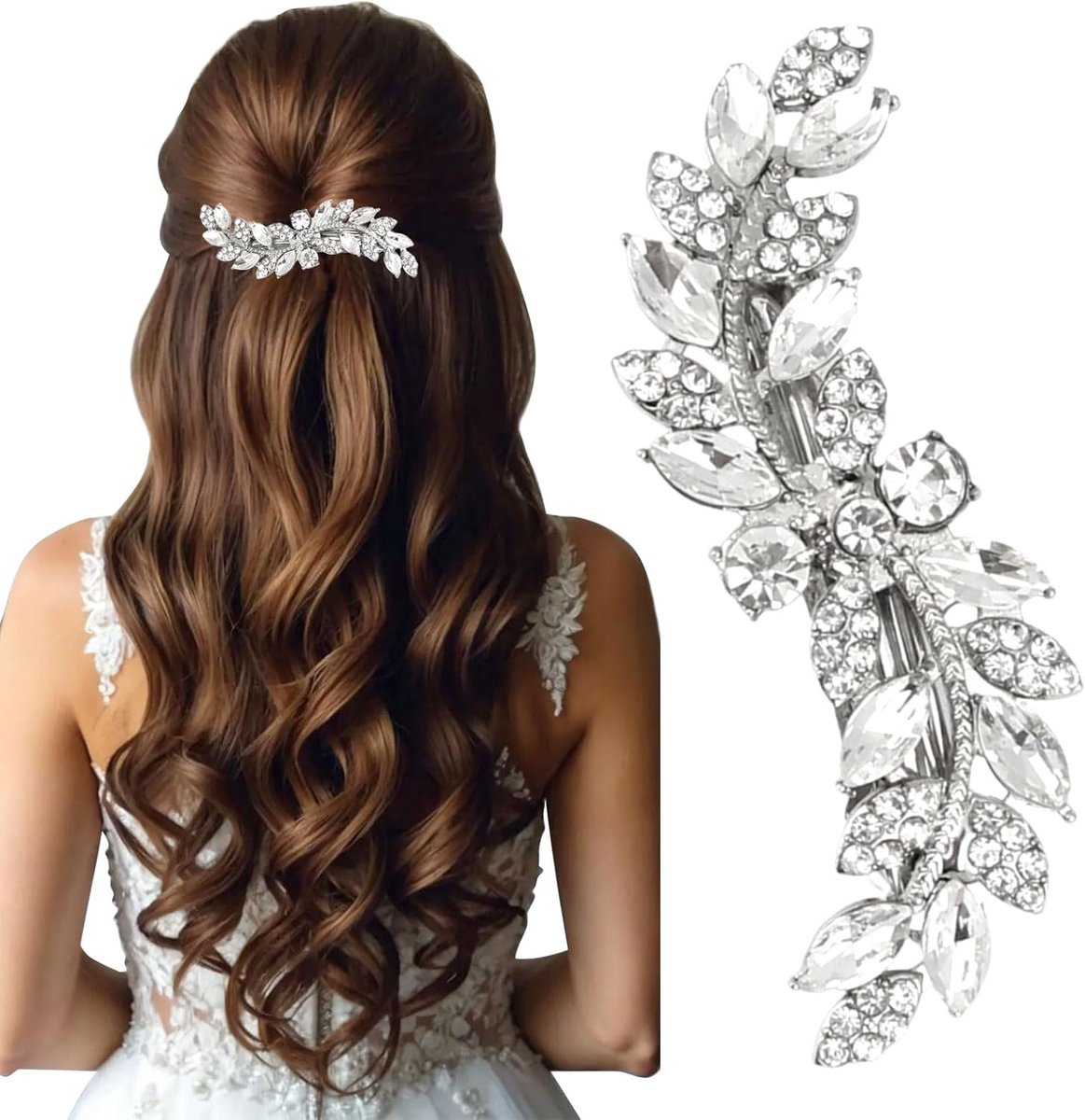 Haarspeld met Strass en Parels - Zilveren Bruidsaccessoires - Sprankelende Haarpins - Perfect voor Bruidskapsels - ShopVlot