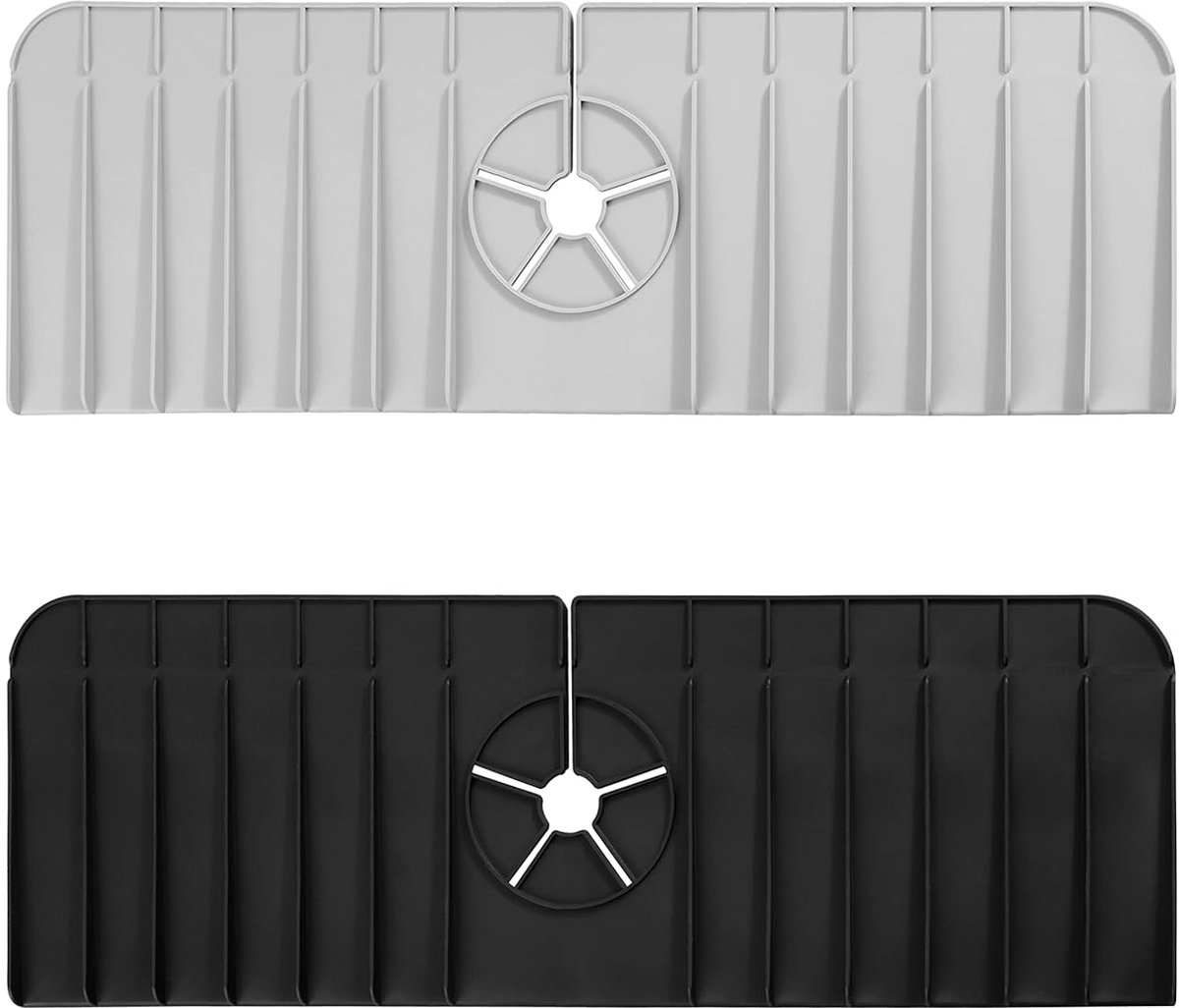 Silicone drainer mat 2 stuks - zwart en grijs - afvoerpad voor achter de kraan - voorkomt wateroverlast - ShopVlot