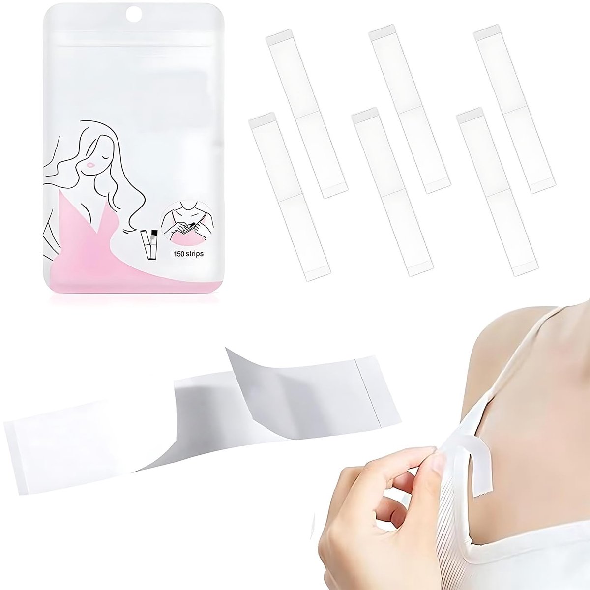 Dubbelzijdige kleding tape 150pcs - Hoogwaardige PET - Geschikt voor gevoelige huid - Houdt kleding op zijn plaats - ShopVlot