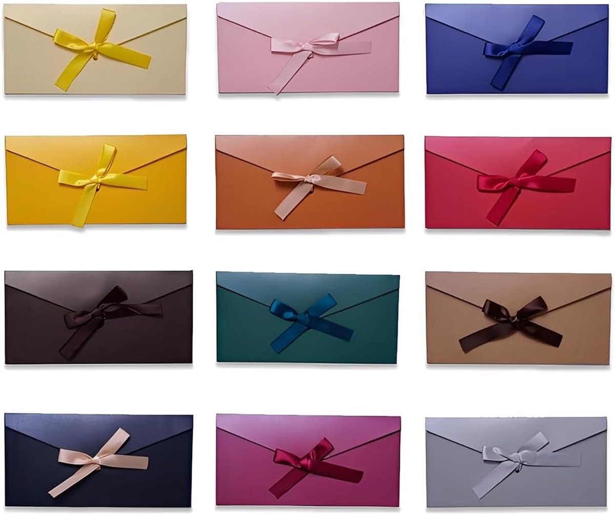 Enveloppen 22 x 10,8 cm - 12 kleurrijke varianten - met strik - perfect voor uitnodigingen - ShopVlot