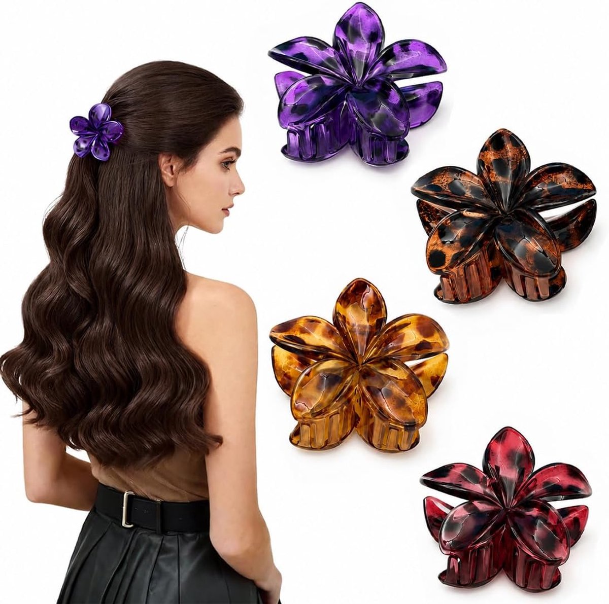 Haarspeld bloemen - 4 stuks frangipani design - antislip voor krullend haar - ideaal haarsieraad voor dames - ShopVlot