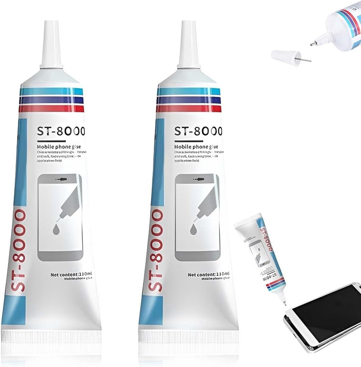 Mobiel toont 2 pcs professionele lijm - snel drogend - transparant en waterdicht - ideaal voor smartphone reparatie - ShopVlot