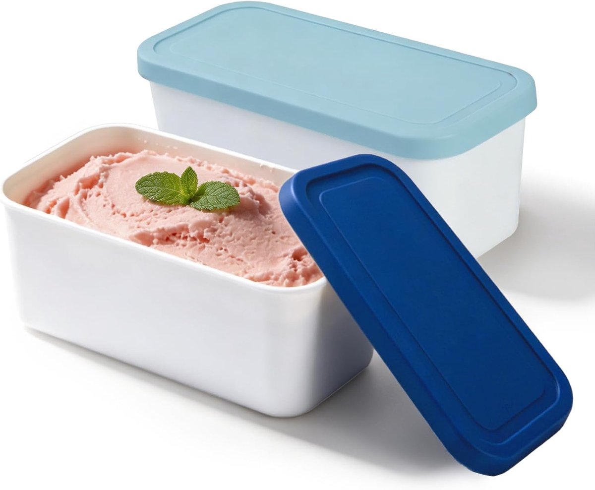 IJscontainer set van 2 - 2 liter - rechthoekig met siliconen deksel - BPA-vrij voor zelfgemaakt ijs - ShopVlot