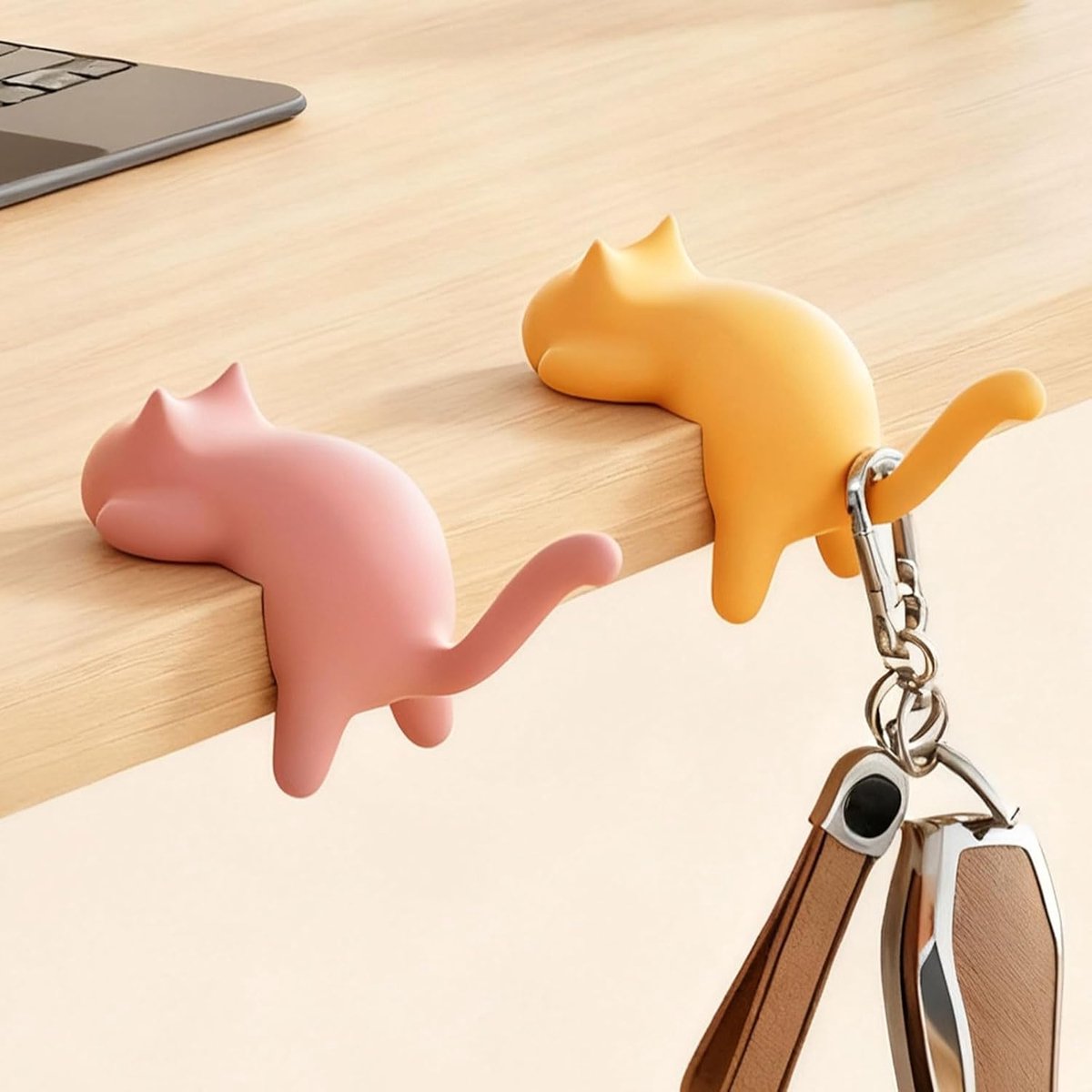 Tafelhaken set - schattige kat - zonder boren - voor tassen en hoofdtelefoon - ShopVlot