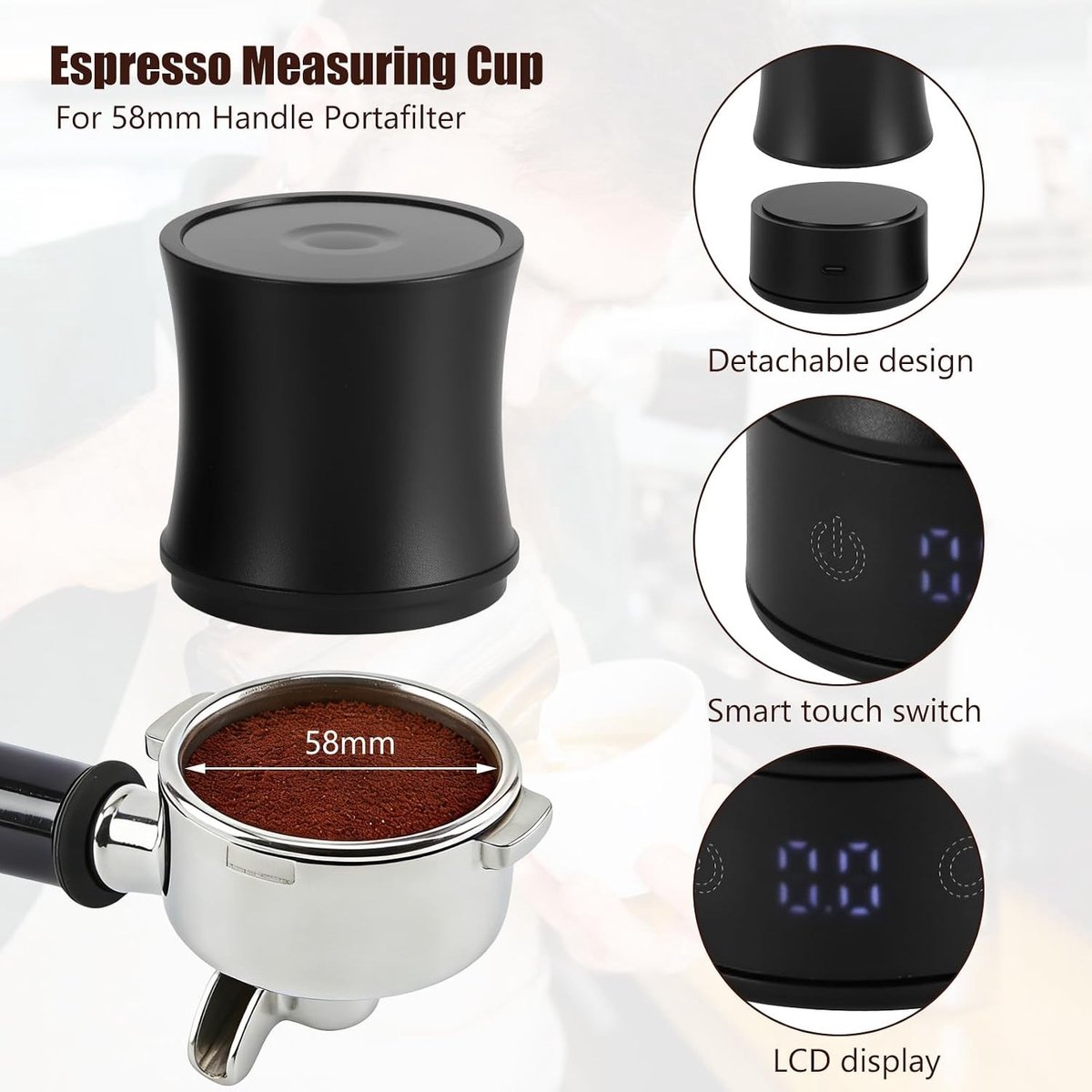 Mini-koffieweegschaal met timer - Zwart - Compact formaat - Oplaadbare digitale keukenweegschaal met doseerbeker - Voor koffieliefhebbers