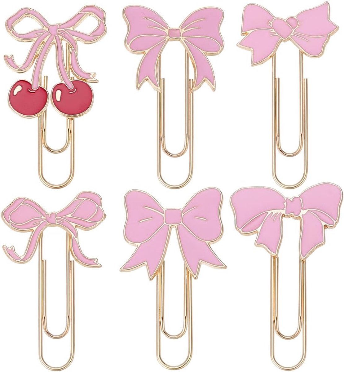 paperclips groot formaat - roze met strik en kersen - schattige bladwijzers - perfect voor organisatie - ShopVlot