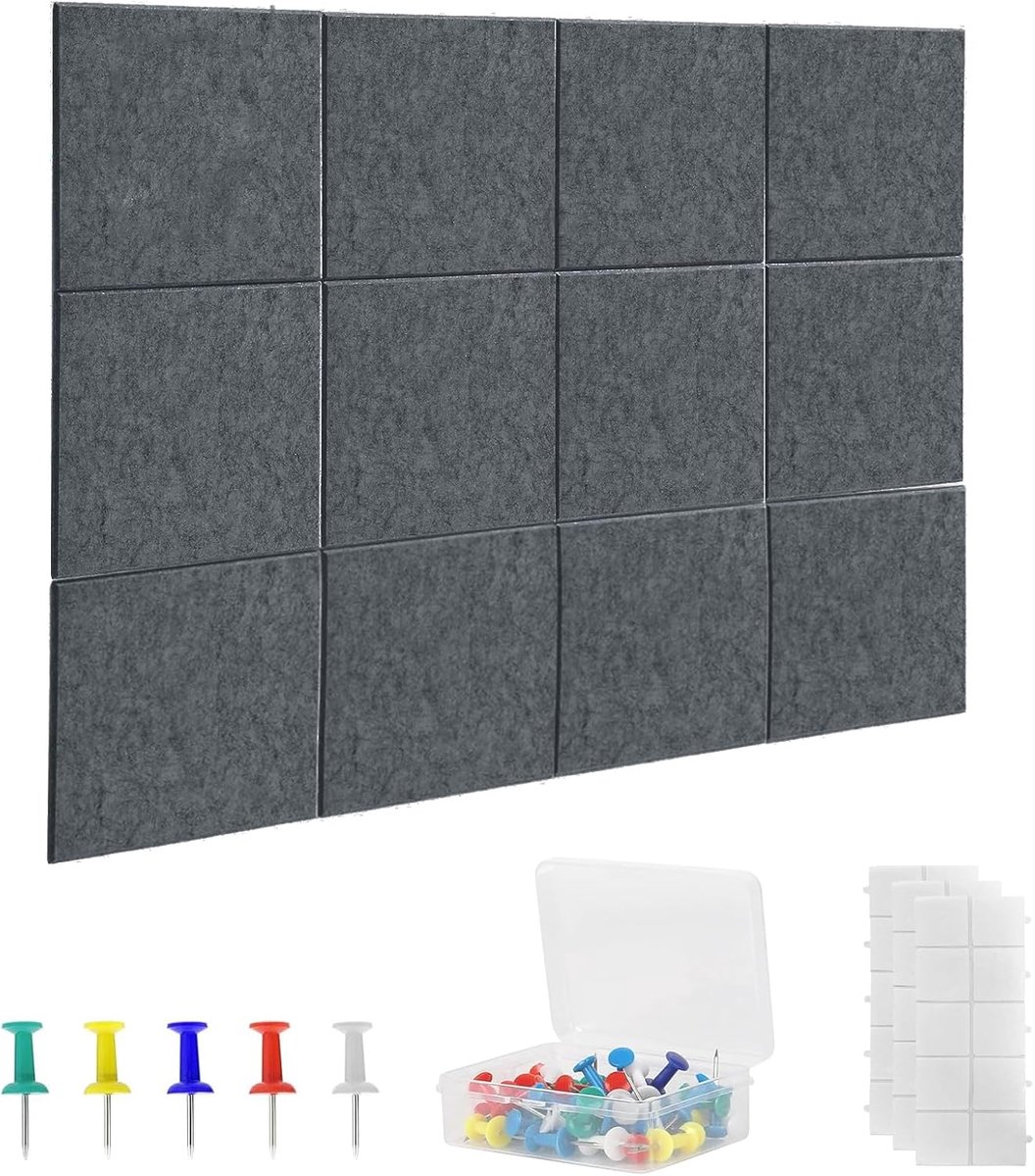 Prikbord vilt donkergrijs 120 x 90 cm - inclusief 12 kurkplaten - 90 punaise en 60 veilige plakstrips - ShopVlot
