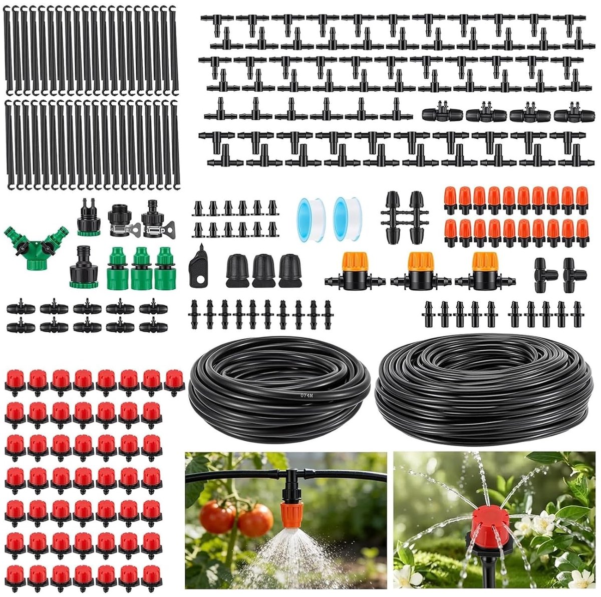 SnelShoppen - Irrigatiesysteem 340 stuks Tuinirrigatiekit 55m + 15m Irrigatiebuizen Automatische Druppelirrigatie voor Tuin, Bloembed en Terrasplanten