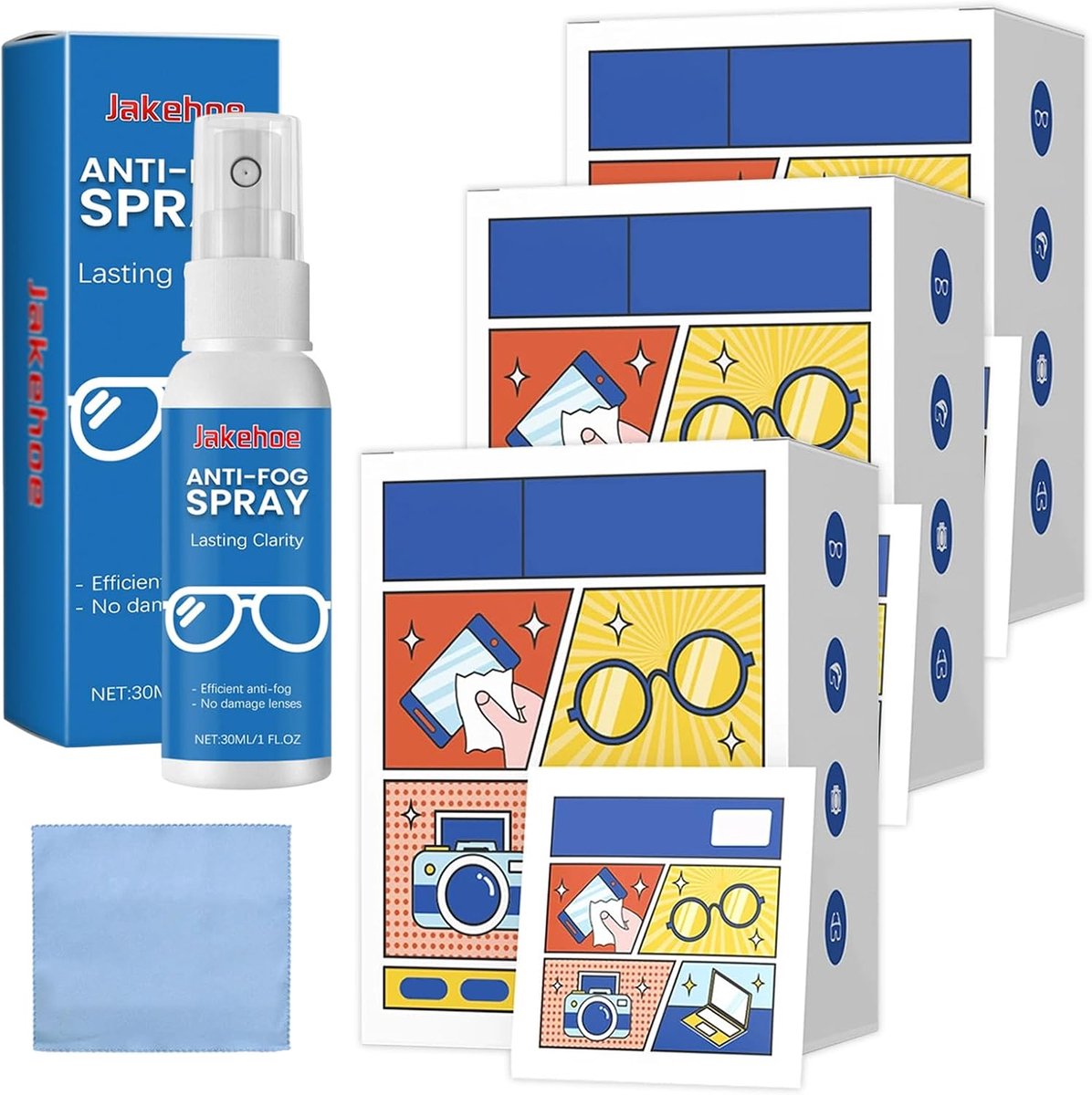 Brillenpoetsdoeken vochtig 300 stuks - met 30 ml brillenreinigingsspray - zacht en veilig - verwijdert stof en olie - ShopVlot