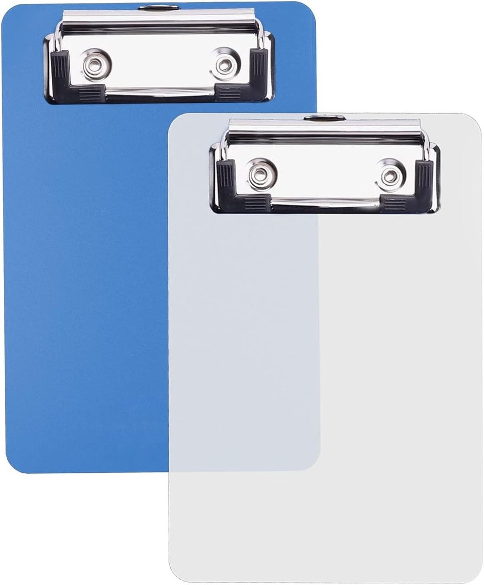 Mini-klembord - Blauw/Wit - 15 x 10 cm - Kunststof met Metalen Klem en Ophangoog - Voor Notities en Boodschappen