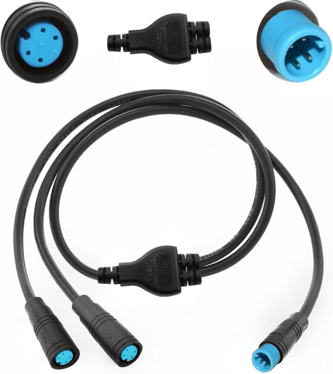 4 pin Y-splitter verlengkabel - waterdicht PVC - male en female - geschikt voor elektrische fietsaccessoires - ShopVlot
